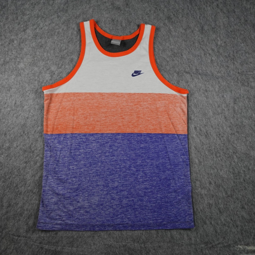 Nike Shirt Mens Large Blue Orange Retro Stripe Sleeveless Tank Top